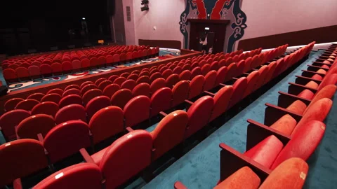 Spacious concert hall with Tatar patterns on aisle floor Stock Footage 290510786
