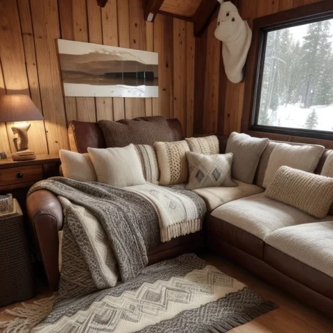 A spacious couch surrounded by falling snow Stock Footage 257394519