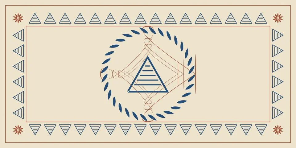 A spacious cream rectangle is surrounded by navy triangles, leaf forms, and.. イラスト素材