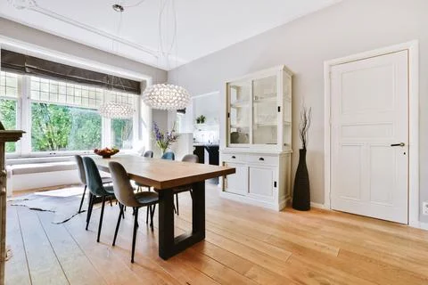 Spacious dining room Stock Photos