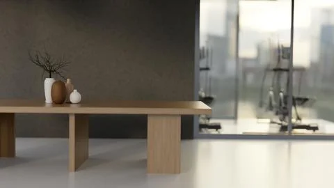 Spacious dining room table with glass window view 스톡 일러스트