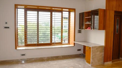 Spacious Empty 3BHK Apartment Interior with Natural Light and Modern Layout Stock Photos