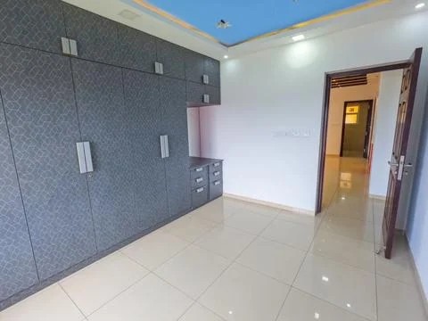 Spacious Empty 3BHK Apartment Interior with Natural Light and Modern Layout Stock Photos