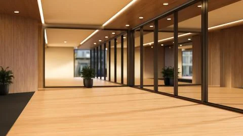 Spacious empty workout studio interior with wood floor and mirror wall Stock Illustration
