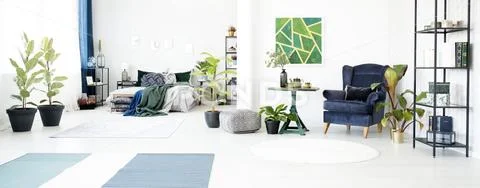 Spacious floral living room Stock Photos
