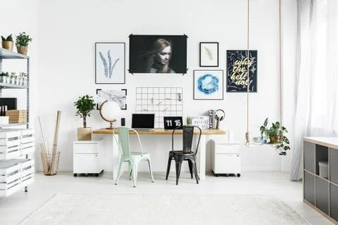 Spacious hipster workplace Stock Photos