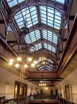 Spacious interior corridor or hallway in the Copenhagen City Hall Stock Photos