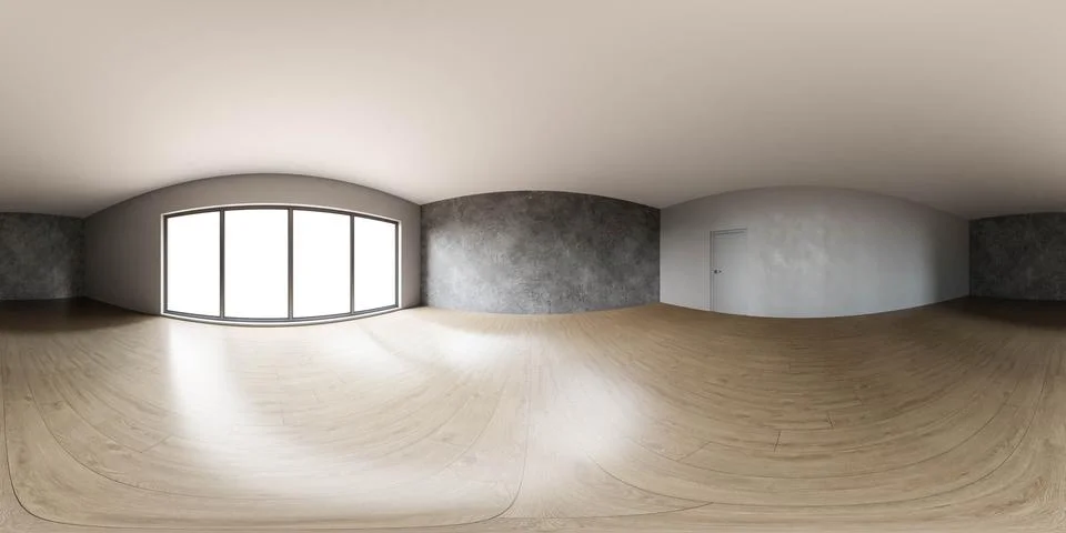 Spacious interior of a modern empty room with large windows and wood flooring Stock Illustration