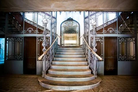 The spacious interior of the old mansion during the restoration work. Stock Photos