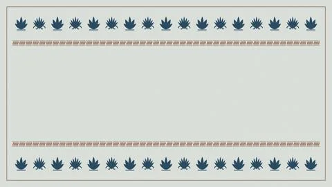 A spacious ivory layout is framed by repeated dark blue botanical symbols a.. Stock Illustration