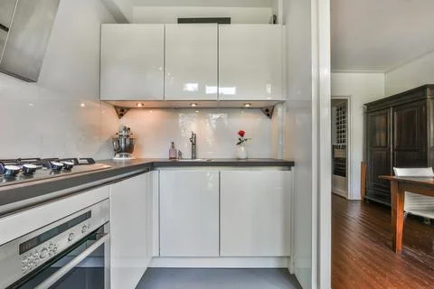 Spacious kitchen design Stock Photos