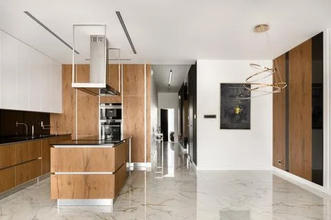 Spacious kitchen with island Stock Photos