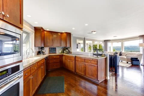 Spacious luxury kitchen room Stock Photos