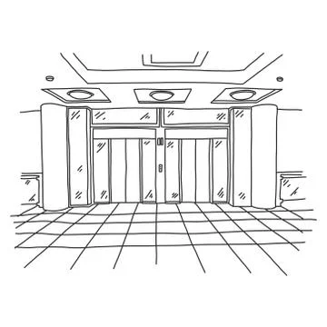 Spacious modern elevator in shopping center, Flat. Stock Illustration