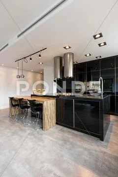 Spacious modern kitchen Stock Photos