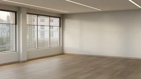 Spacious modern office interior with blank wall and panoramic windows Stock-Illustration