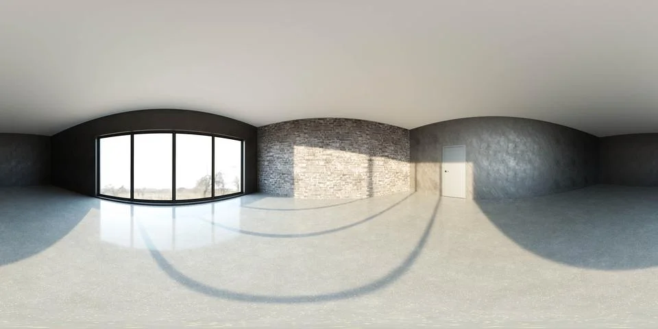Spacious modern room with panoramic windows in minimalist style 360 panorama vr Ilustración de archivo