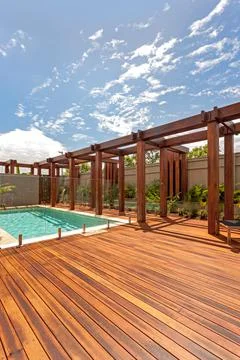 Spacious poolside Stock Photos