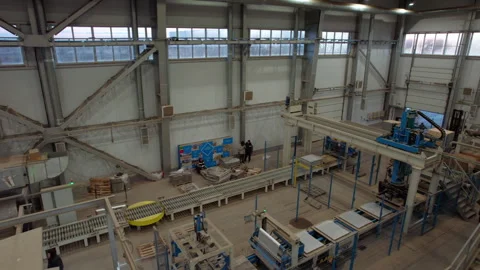Spacious premises with conveyor system in industrial shop Stock Footage 258840220