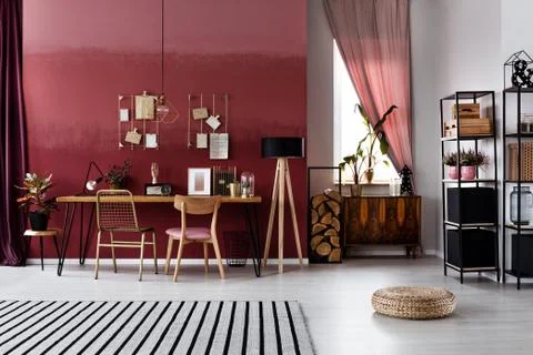 Spacious red workspace interior Stock-Fotos