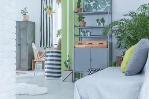 Spacious room with brick wall Stock-Fotos
