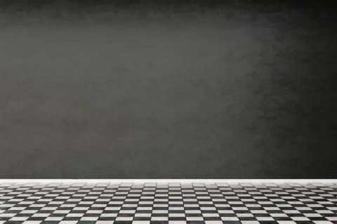 Spacious room features a checkerboard floor and a dark gray wall, providing.. Stock Illustration