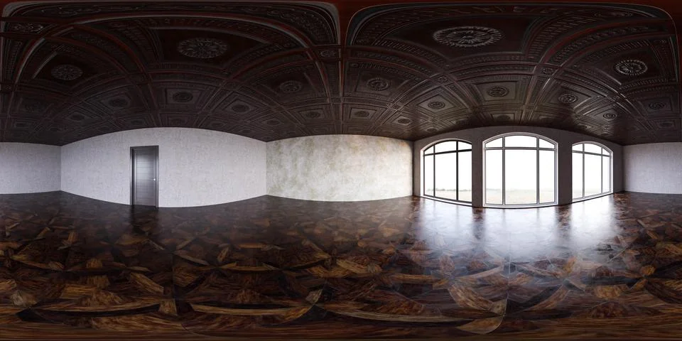 Spacious Room Filled With Multiple Large Windows for Natural Light 360 panorama 库存插图