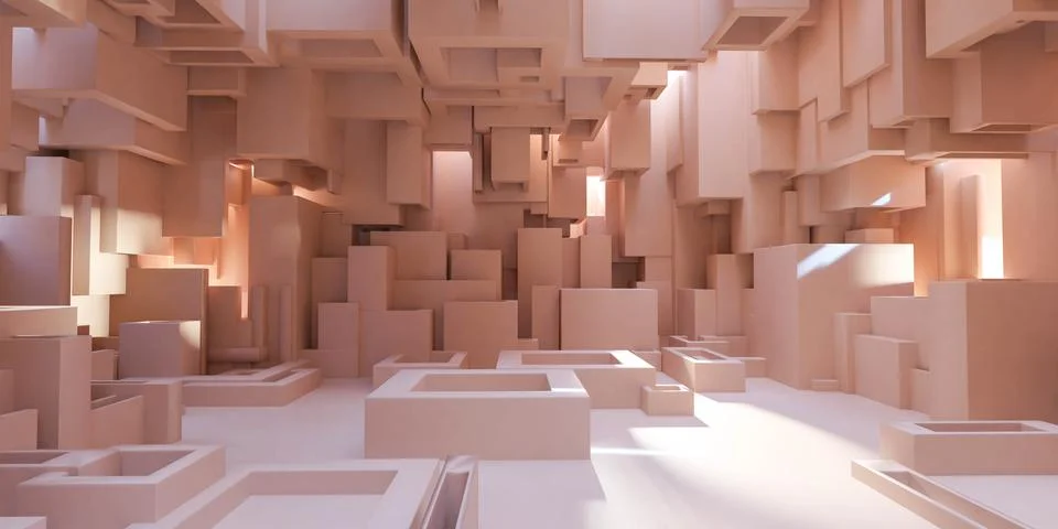 Spacious Room Filled With Numerous Boxes 3d render illustration Stock Illustration