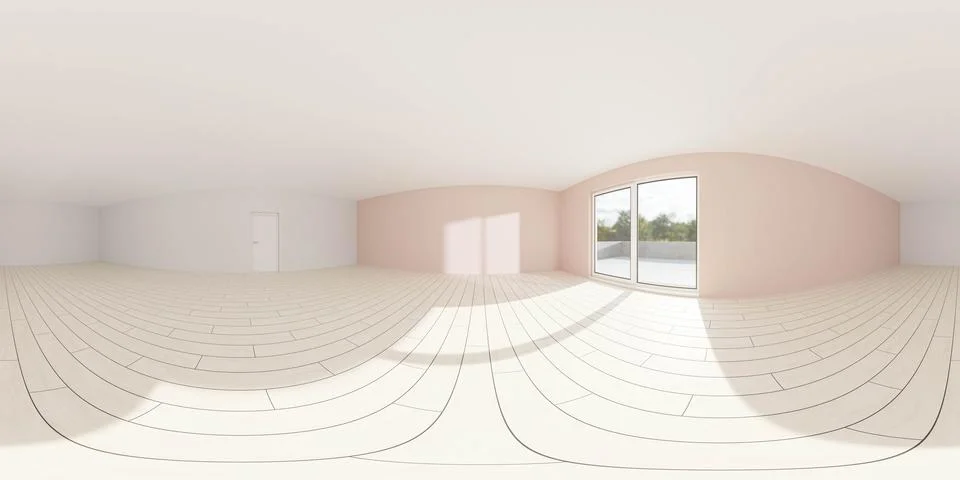 Spacious Room With Large Window and White Walls 360 panorama vr environment map Ilustración de archivo