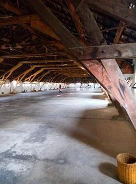 The spacious upper part of the room under the roof of the Lawang Sewu building Stock Photos