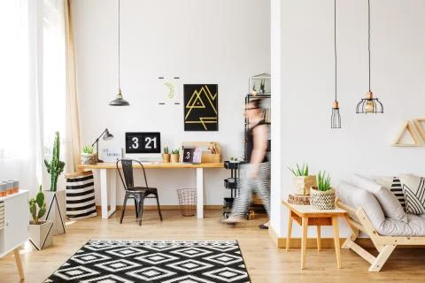 Spacious work area with chair Foto stock