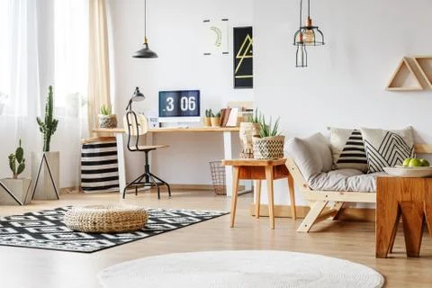 Spacious work zone with rugs Foto stock