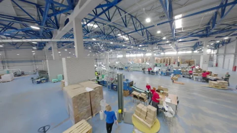 Spacious workplace for cardboard packaging production FPV 動画素材 290523923