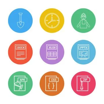 Spade ,clock , engineer , pptx ,power point , zip , compressed , docx , xlsx  Stock Illustration