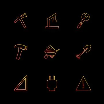 Spade , hammer , trolley , caution , hardware , tools , constructions , labou Stock Illustration