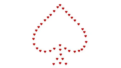 Spade outline formed by small red heart symbols on white background Stock Illustration