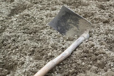 Spade ready to prepare vegetable bed for sowing Stock Photos