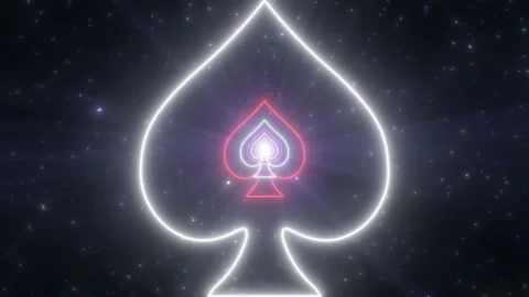 Spade Shape Outline Playing Card Dark Glow Neon Light Tunnel Portal Stock Footage 195507466