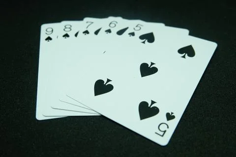 Spade Straight Flush (Any sequence all the same suit, for instance 9-8-7-6-5) Stock Photos