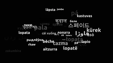 Spade Translated in 57 Worldwide Languages Endless Looping 3d Zooming Wordclo Stockbeeldmateriaal 145195053