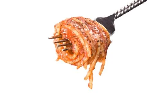 Spagetti wrapped around fork Stock Photos