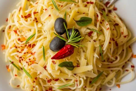 Spaghetti aglio e olio, Italian cuisine Stock Photos