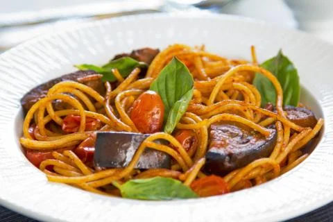 Spaghetti alla norma Stock Photos