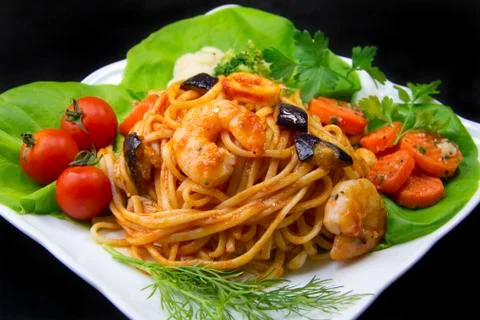 Spaghetti alla pescatora Stock Photos