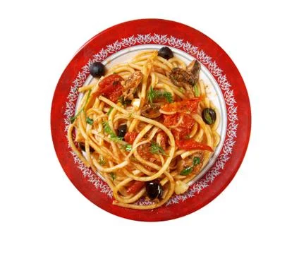 Spaghetti alla puttanesca Stockfoto's