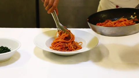 Spaghetti Amatriciana style Stock Footage