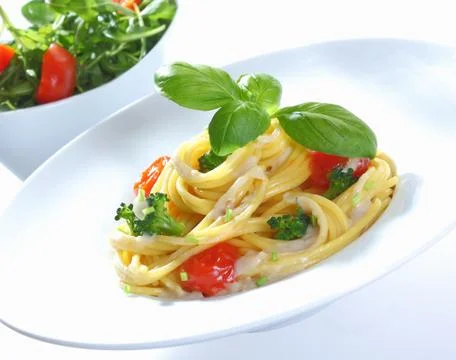 Spaghetti and broccoli Stock Photos