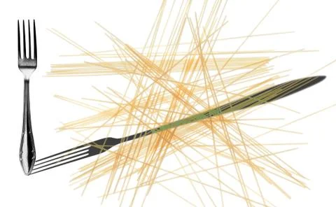 Spaghetti and fork and shadow reversed, isolated on a white Stock Photos
