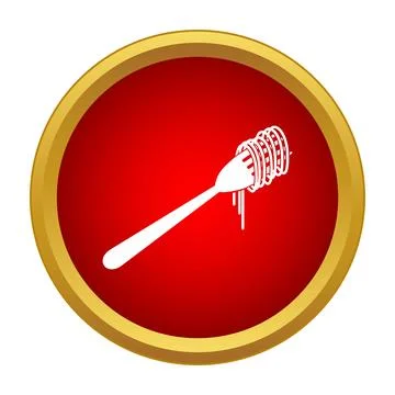 Spaghetti and fork icon on red button Stock Illustration