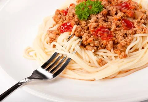Spaghetti and fork Stock Photos